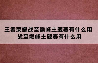 王者荣耀战至巅峰主题赛有什么用 战至巅峰主题赛有什么用